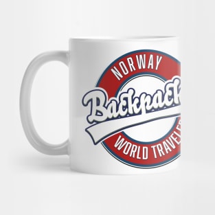 Norway backpacker world traveler logo. Mug